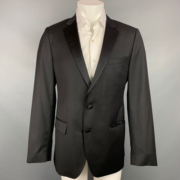 HUGO BOSS Super 120 Size 42 Regular Black Wool Notch Lapel Sport Coat - Picture 1 of 1